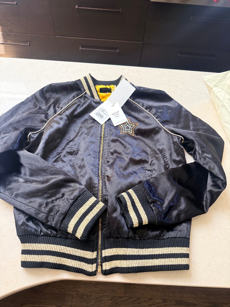 Mother Denim Letterman Zip Bomber Xs Black